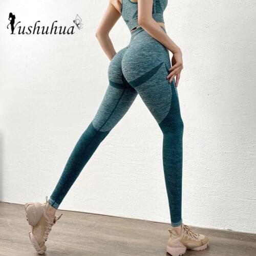 New Yoga Pants Color matching High Waist Tights Women Push Up Hip Sport Leggings For Fitness Seamless Woman Gym Running Pants