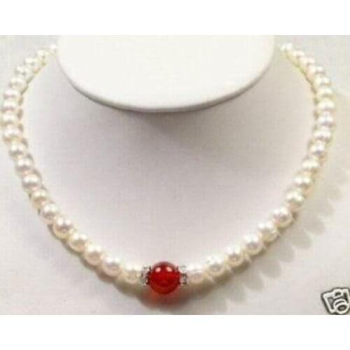 NEW 7-8MM WHITE PEARL & 10MM JADE NECKLACE 17.5"