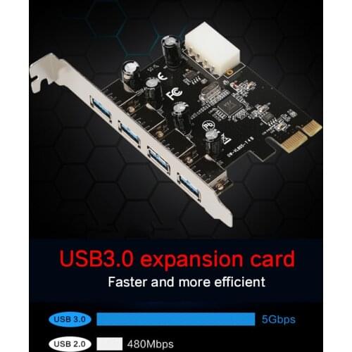 USB 3.0 Expansion Card 4pin Powered PCI-E to USB Adapter Board with 4 Ports Computer Mining Accessory for Windows 7/8/10