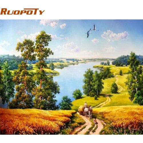 RUOPOTY Autumn Landscape DIY Painting By Numbers Modern Home Wall Art Acrylic Paint On Canvas Hand Painted Oil Painting For Home