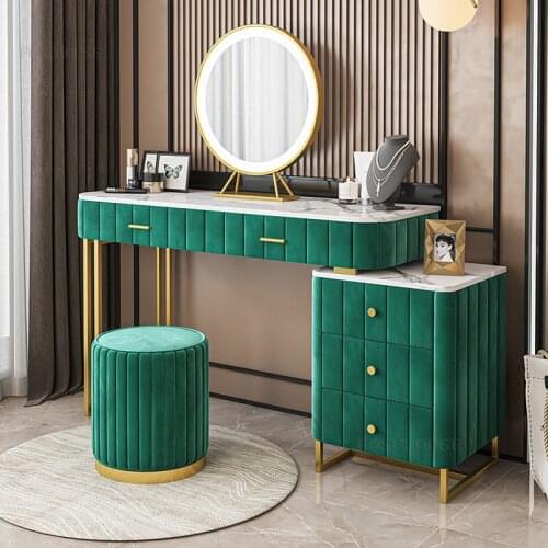 Nordic Bedroom Furniture Dressers Luxury Dressing Table Small Apartment Dresser Storage Cabinet Integrated LED Mirror Stool