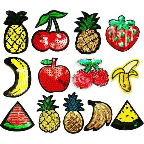 Mix Sequined Fruits Patches Iron On Pineapple Banana Stickers for Bags DIY Jeans Sweaters Applique Handmade Sewing Patchwork