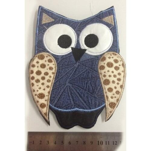 High Quality New Owl Cloth Patch Accessories Patches For Clothing Fur Coat Owl Blue Denim Big size Flower Stickers