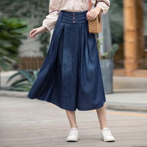 Good Quality 2019 Plus Size Pleated Denim Skirt Women Casual Long Skirts Tutu High Waist Harajuku Jeans Skirt Summer Clothes