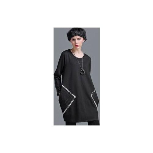 2016 New women letter printed patchwork loose casual spring autumn long t shirt O neck cotton ladies tops tee 3XL 4XL 5XL 6003