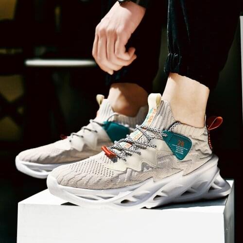 Plus Size Summer Outdoor Sneakers Socks Mens Sport Shoes Breathable Running Shoes Mens Sports Shoes Beige Knit Working GMB-1155