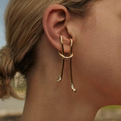 Women Hiphop Earrings Vintage Metal Geometric Ear Cuff Gold Clip Earrings for Women Brincos Rock Jewelry Gothic Ear Bijoux