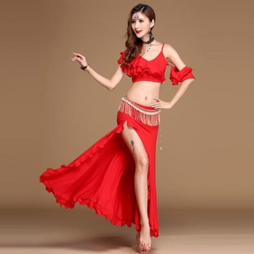 Belly Dance Suits Women Performance Show Belly Dance Set Senior Bra Top Skirt Waistband Handmade Belly Dance Set D08