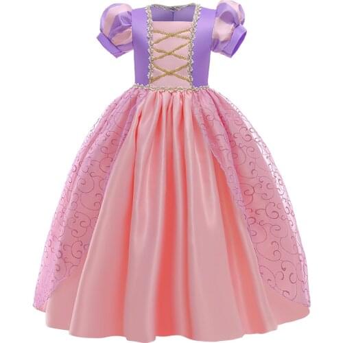 3-9Y Toddler Girls Halloween Princess Dress Patchwork Short Puff Sleeve Square Collar High Waist Dress Festival Party Long Dress
