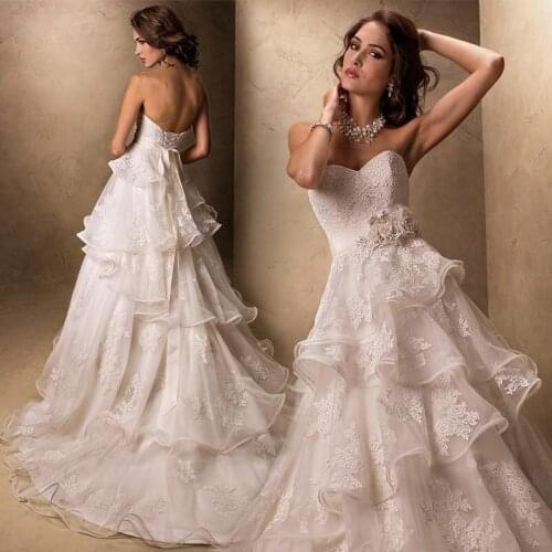 Vestido De Noiva 2018 Sweetheart Lace Beading Ruffles Long Lace Weddings party Lace Up Bridal gown mother of the bride dresses