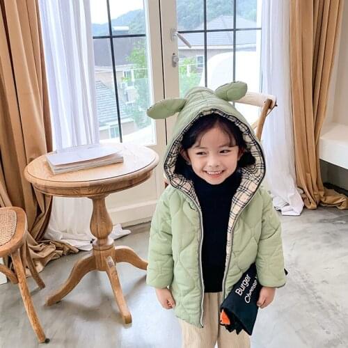 Winter girls coat New Arrival korean style cotton thickened hooded two faces weared fashion warm jacket for cute baby girls