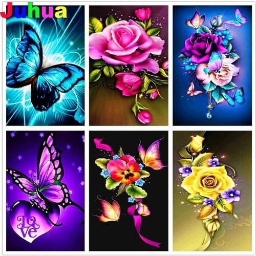 Flower butterfly diy diamond painting full square round animal floral diamond embroidery mosaic diamond stitch home decor