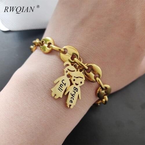 Coffee Beans Link Chains Bracelet Customize Stainless Steel Boy Girl Pendant Name Bracelets Hiphop Jewelry for Men Women 2020