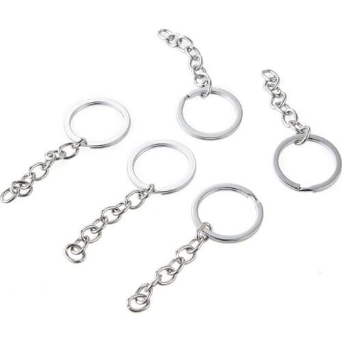 5 Pcs/lot Polished Silver Color 25mm Keyring Keychain Split Ring With Short Chain Key Rings Women Men DIY Key Chains Accessories