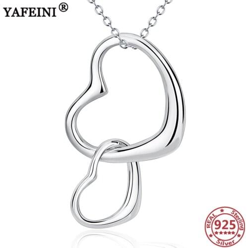 YAFEINI 925 Sterling Silver Double Heart Pendant Necklaces Womens Jewelry Silver 925 Chain Valentines Day Gift Graduation Gift