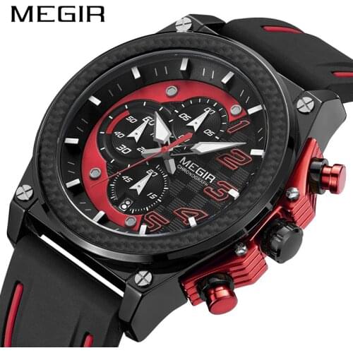 MEGIR Sport Men Watch Top Brand Luxury Quartz Wristwatch Silicone Army Military Watches Clock Men Chronograph Relogio Masculino