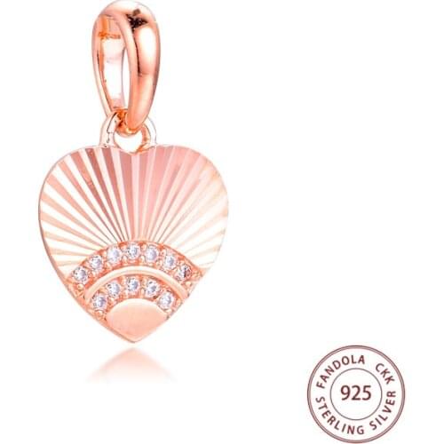 CKK Fit Pandora Bracelet 925 Sterling Silver Rose Color Fan of Love Pendant Charms Beads for Women Fashion Jewelry Making kralen