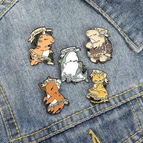 Animals Banner Enamel Pin Custom Whale Horse Turtle Cat Brooches Bag Lapel Pin Cartoon Badge Jewelry Gift for Kids Friends
