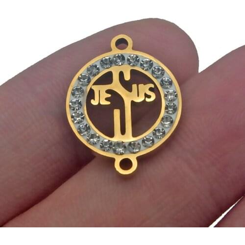 1pcs/lot Stainless Steel Classic Fashion Circle Diamond Cross Crucifix Jesus Pendant Charms DIY Necklace Findings Jewelry Making