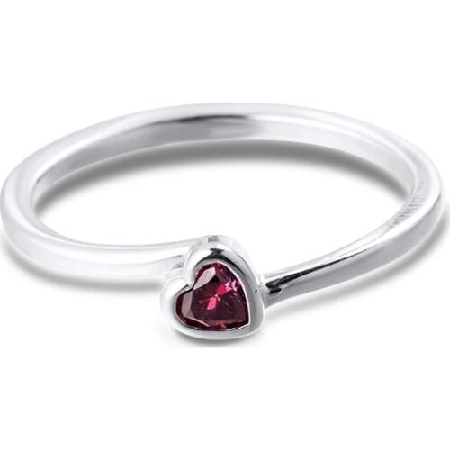 Red Tilted Heart Solitaire Rings 100% Authentic 925 Sterling-Silver-Jewelry Free Shipping