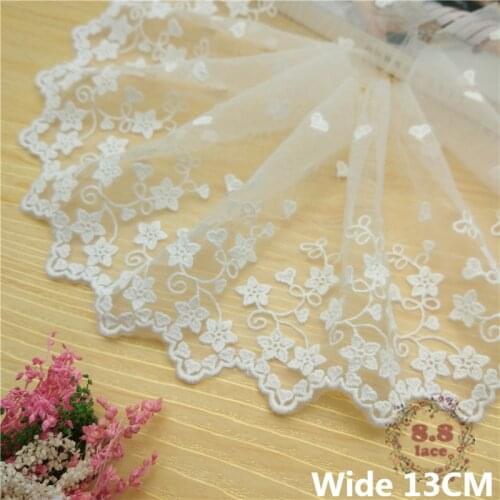 13CM Wide Exquisite White Yarn Embroidered Stars Lace Fabric Mesh Ribbon Curtains Wedding Dresses Headveil DIY Sewing Supplies