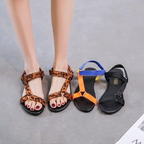 LLOGAI 2021 New Sport Beach Gladiator Women Leather Sandals Slip on Sandalis Mujer Flat Heel Casual Outdoor Summer Plus Size 42