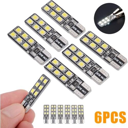 Mayitr 6pcs 12V 12LED Canbus Error Free Width Door Light T10 194 168 2835 Door Map Reading Light Bulb Super White for Car Lights