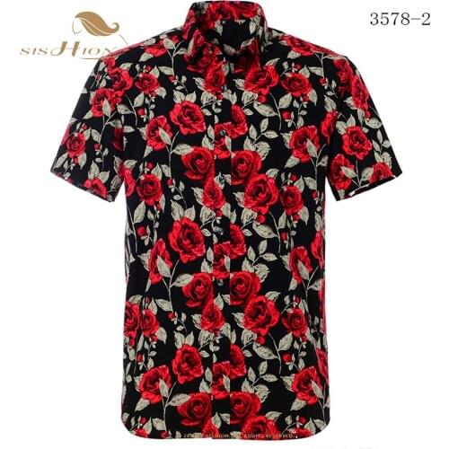 SISHION Plus Size Herenkleding Cotton Beach Summer Shirts for Men VD1936 Floral Print Short Sleeve Button Up Hawaii Men Shirts