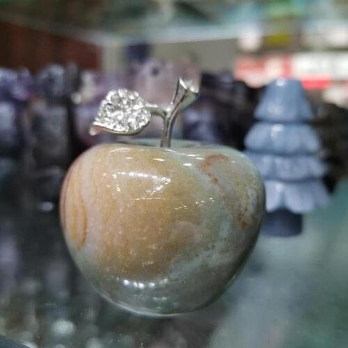 Natural Moss agate Crystal Apple Paperweight Craft Decoration