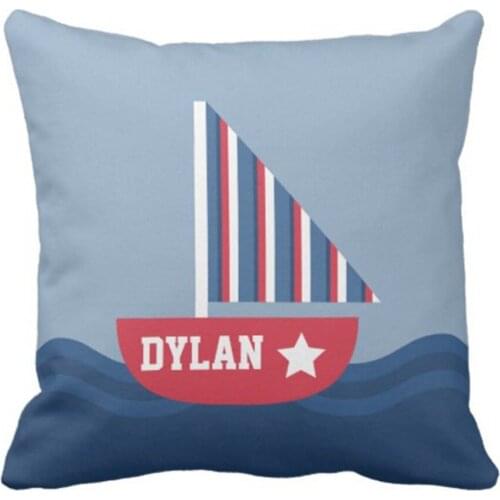 Throw Pillow Cover Blue Toddlers Cute Sailboat Nautical Room Stripes Maritime Decorative Pillow Case Home Decor Square 18 x 18 I