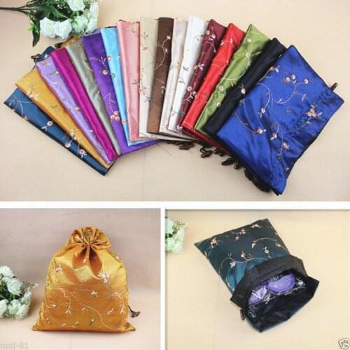 Wholesale 10pcs Chinese Handmade Embroidered Flower Silk Clothes Pouch Shoes Bag Jewelry Bags Pouches
