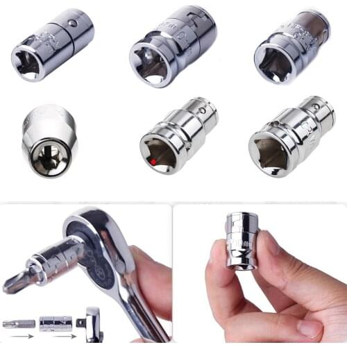 Socket Adapter 1/4 3/8 1/2 Ratchet Socket Adapter Chrome Vanadium Steel Universal Socket Hexagon Drill Hole Bullet