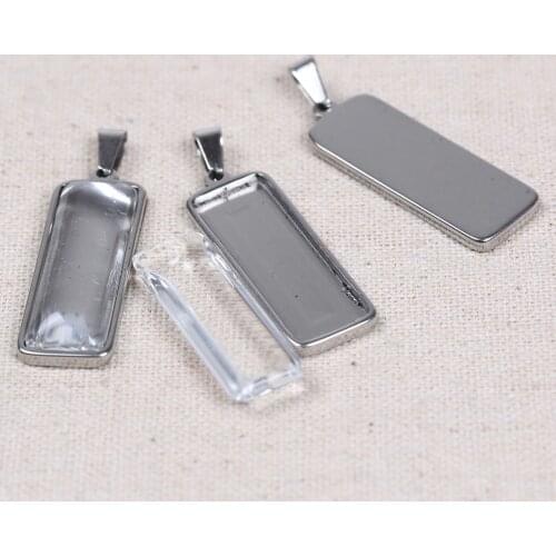 Reidgaller 5pcs stainless steel cabochon base setting 10x30mm dia blank bezel pendant trays with glass dome for jewelry making