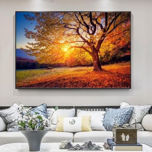 Natural Sunset Scenery Canvas Art Posters And Prints Modern Trees Canvas Paintings On the Wall Art Landscape Pictures Home Decor