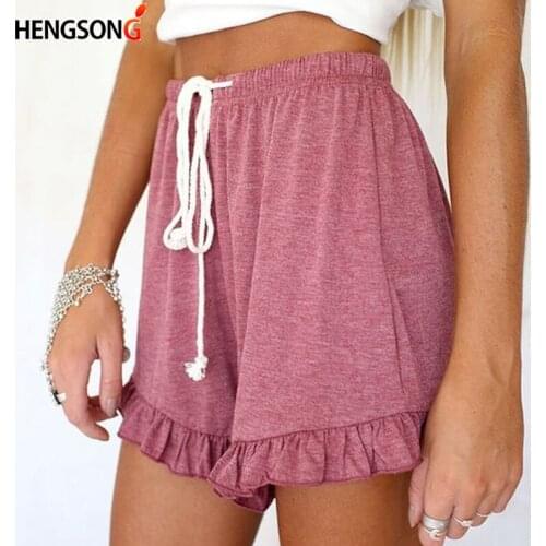 2021 Summer Home Casual Shorts Elastic Drawstring Waist womens High Waist Shorts Fashion Ruffles Shorts Female