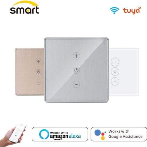 Silver Tuya WIFI Dimmer Switch 110V 220V Smart Light LED Dimmable Wall Touch Glass Panel Module Remote Works Alexa Google Home