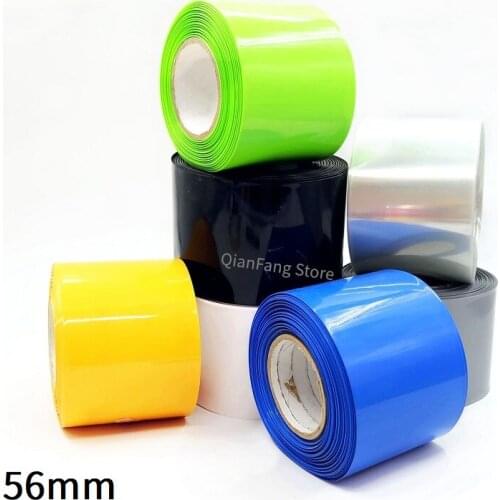 PVC Heat Shrink Tube 56mm Width Blue Multicolor Shrinkable Cable Sleeve Sheath Pack Cover for 18650 Lithium Battery Film Wrap