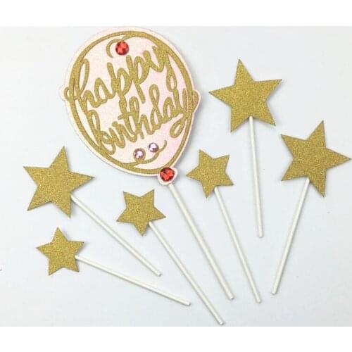 Happy birthday cake topper Diamond stars Shiny birthday topper, gold cake topper, glitter cake topper, party cake topper