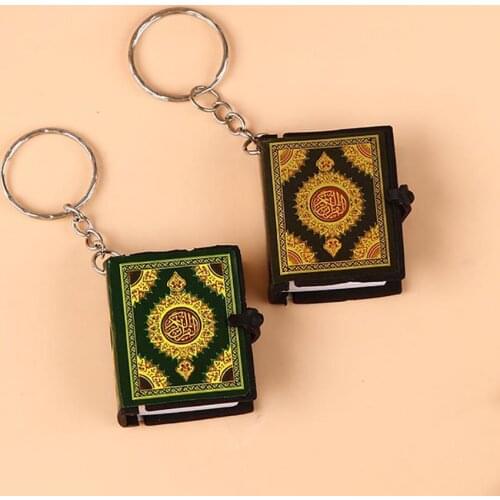 Unisex Muslim Keychain Mini Quran Arabic Pendant Keychain Bag Car Hanging Key Ring Ark Quran Book Jesus Cross Key Ring Religious