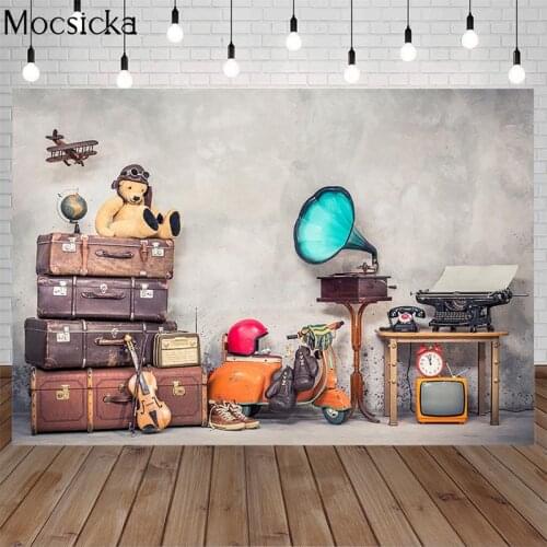Mocsicka Vintage Items Retro Photography Background Gramophone Suitcase Electric Car Model Child Photo Decoration Props Studio