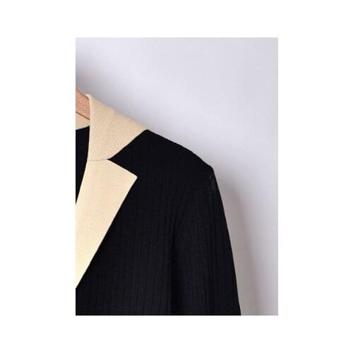 2020 Autumn and Winter New Suit Collar Color Matching Long-sleeved Knitted Cardigan