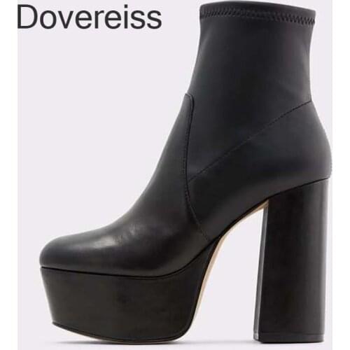 Dovereiss Fashion Female Boots Winter Sexy Elegant Zipper Waterproof Pure Color Chunky Heels New Snakeskin Ankle Boots 40