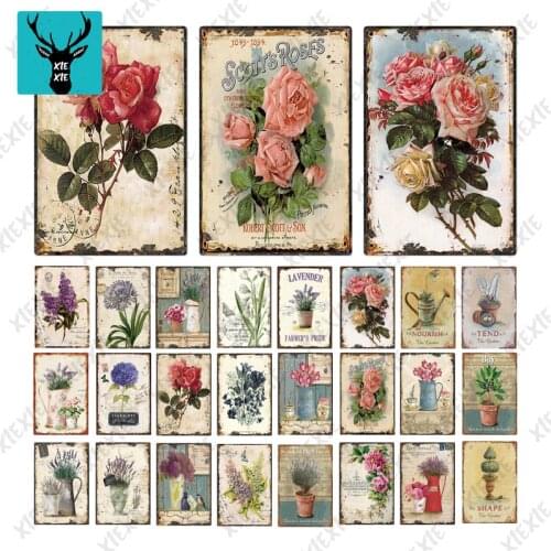 Farm Flowers And Grass Retro Metal Tin Sign Decoration Flowers And Grass Farm Hut Wall Decoration Poster Tin Painting