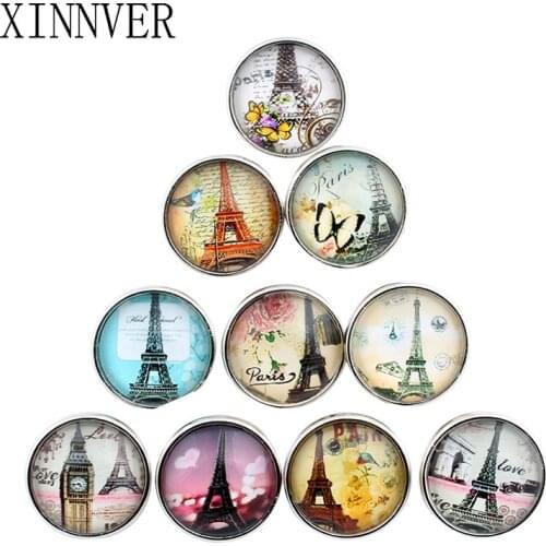 10pcs/lot Random Mix Styles Color Snap Buttons 18mm Print Glass Cabochon Fit DIY Snap Bracelets&Bangles Jewelry ZB322