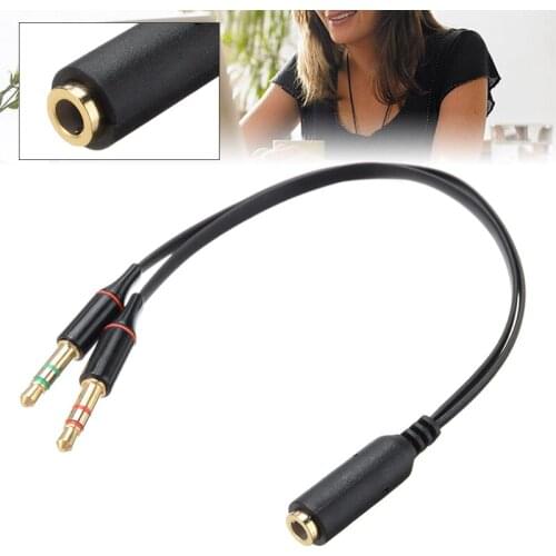 3.5mm 2 Male to Female Plug Jack Stereo Audio Headset Mic Splitter Cable Portable Audio Earphone Extension Cable Connector 20CM