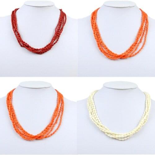 3*6mm Natural Red Orange White Coral Rice Beads DIY Necklace Jewelry Necklace Women Party Temperament Accessories 3 Rows 5 Rows