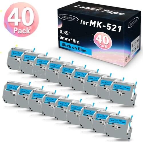 40PK Compatible Brother MK Label Tapes MK521 M-K521 MK-521 Black on Blue Ribbon for P Touch Brother Label Maker Packing with Box