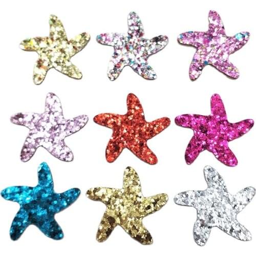 60pcs/lot 3.5cm Glitter Starfish Applique Cloth Padded Patches for Craft/Clothes/Hairpin/Wedding DIY Decoration