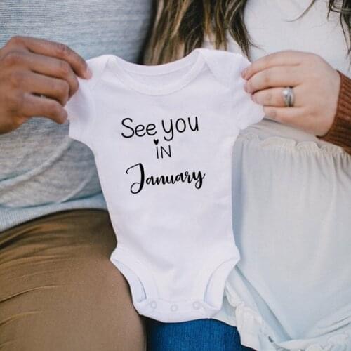 Pregnancy Announcement Newborn Baby Bodysuit See You In January 2022 100% Cotton Short Sleeve Rompers Baby Boys Girls Jumpsuits