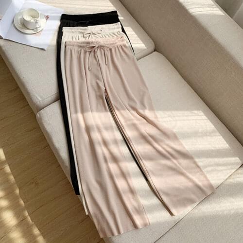 Ladies Wide Leg Pants Pants Elastic Waist High Waist Casual Spring Summer Slacks Pants Ladies Ice Silk Female Mopping Trousers